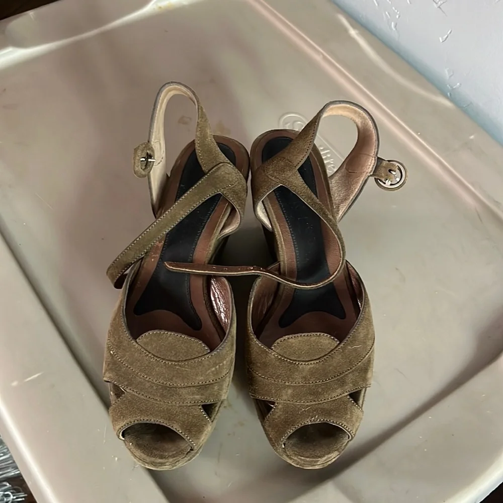 Marni wedge suede heels olive size 37 or 6.5